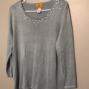 Women’s RUBY RD Blue Silver Blouse Size XL NWT